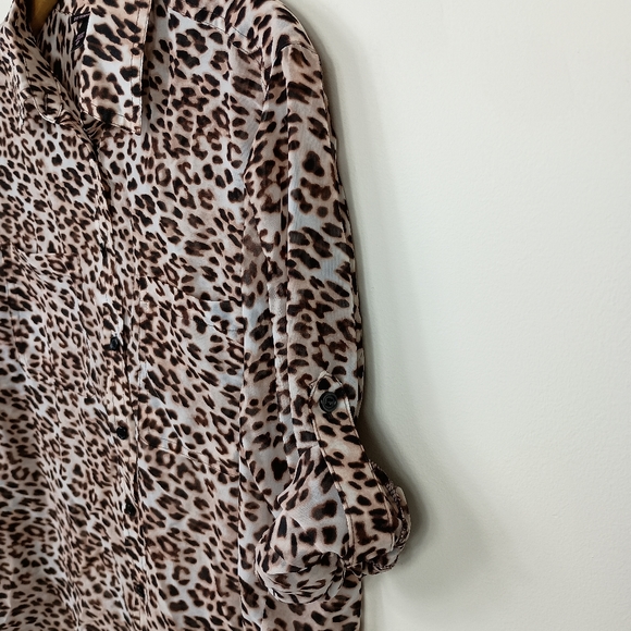 Victorias Secret Sheer Leopard Print Blouse Small Roll Tab Long Sleeve Button Up - Picture 6 of 10